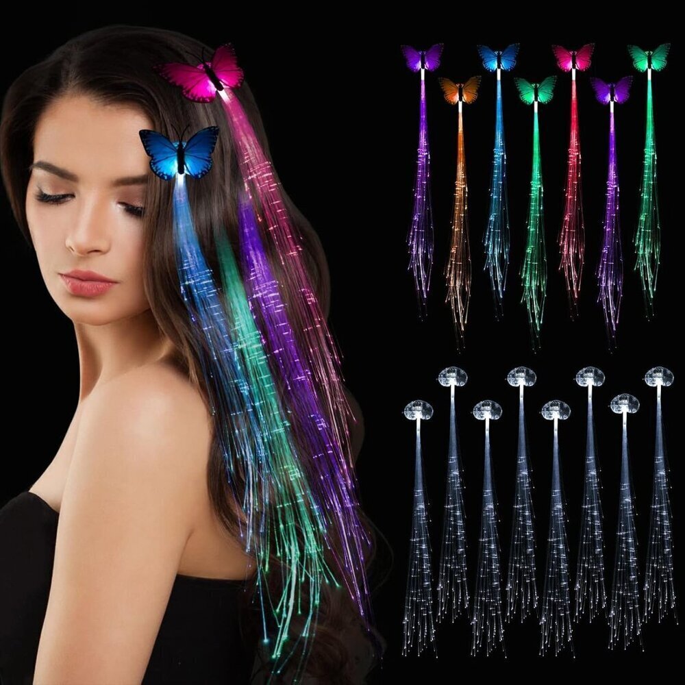 15 Pack LED Light Up Fairy Hair Clips Braid Extensions for Party Rave